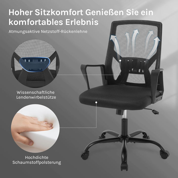 Ergonomischer Bürostuhl, Computerstuhl mit Faltbarer Rückenlehne, Höhenverstellbarer Arbeitsstuhl Dr