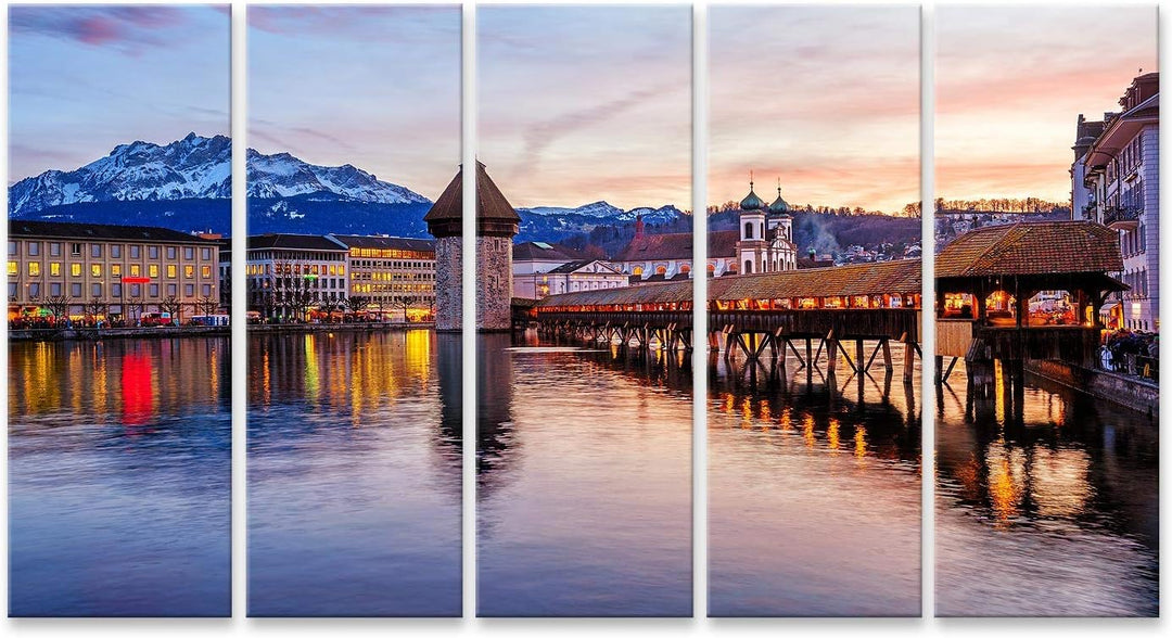 Bild auf Leinwand Luzern Schweiz Die Hölzerne Kapellbrücke In Der Historischen Altstadt Und Der Pila