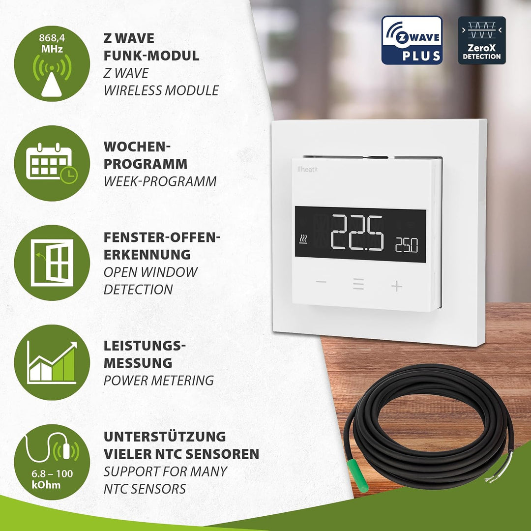 Heatit Z-TRM6 Z-Wave Plus Thermostat Raumregler mit EXT. Sensor für Fussbodenheizung elektrisch und