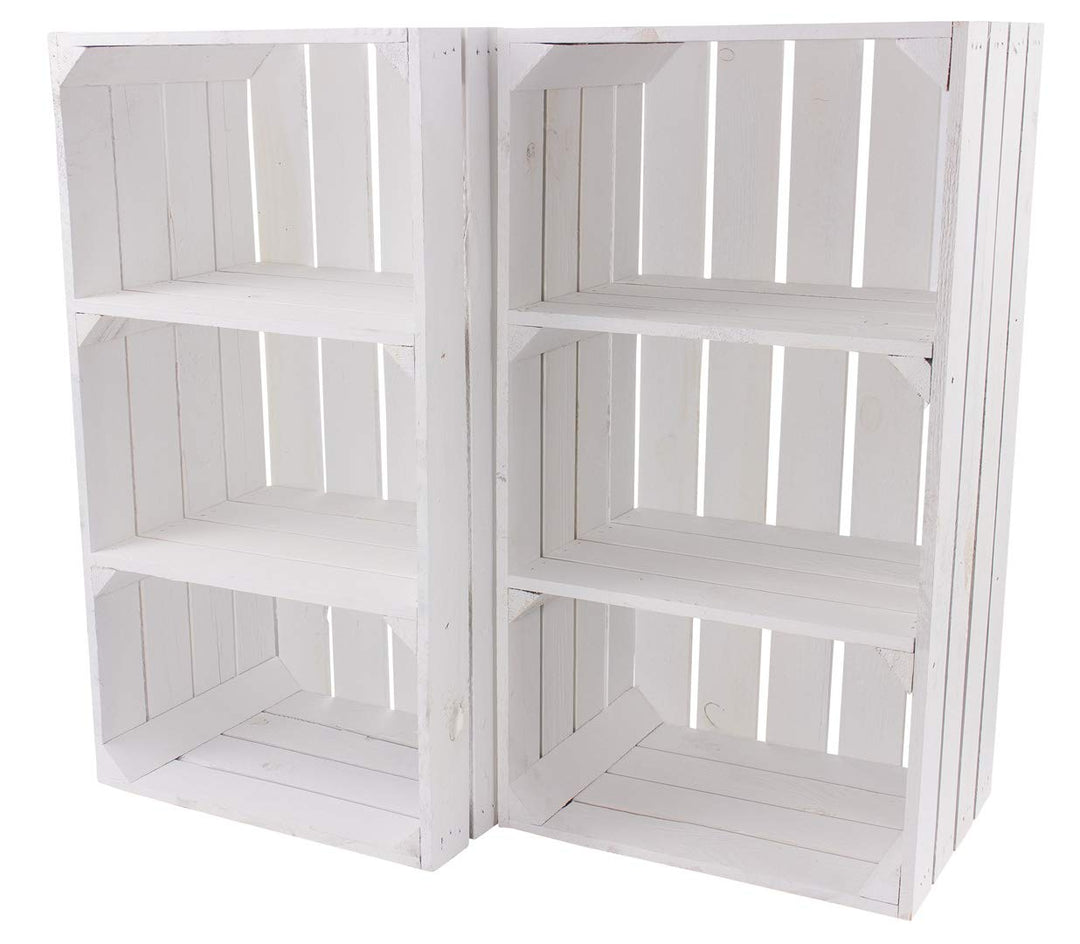 9er Set Weisse Regalkiste mit 2 Mittelbrettern 68cm x 40cm x 31cm Apfelkiste Obstkiste Weinkiste Hol