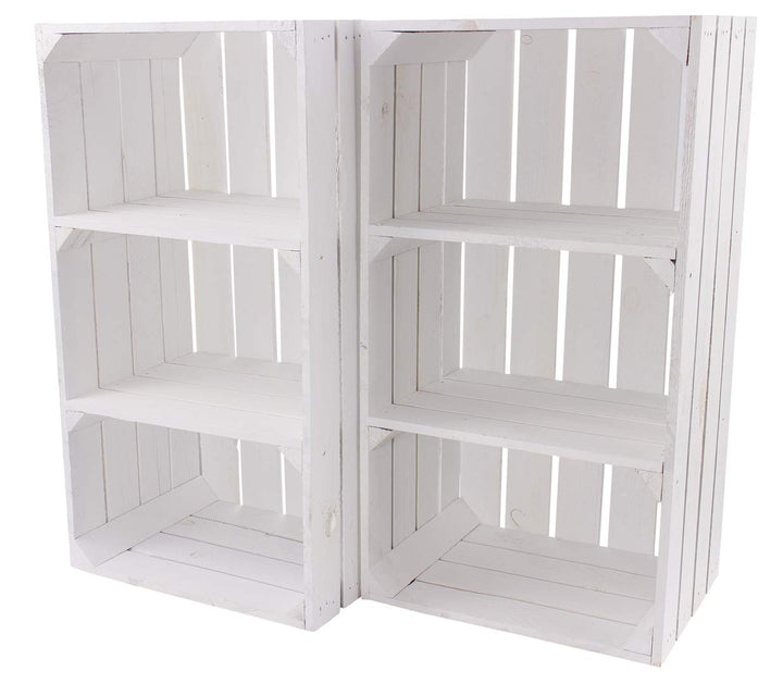 9er Set Weisse Regalkiste mit 2 Mittelbrettern 68cm x 40cm x 31cm Apfelkiste Obstkiste Weinkiste Hol