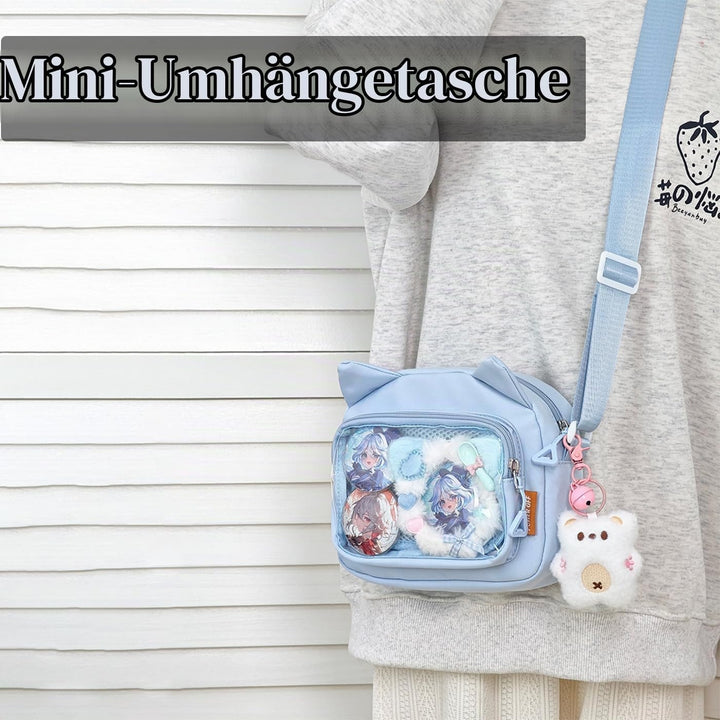 Kleine Ita Messenger Tasche für Damen, Kawaii Crossbody Tasche mit transparentem Pins Display-Fenste