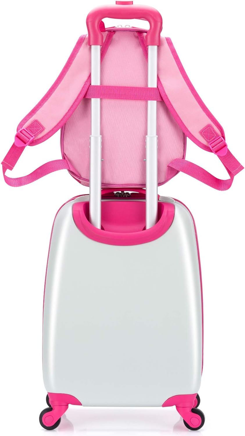COSTWAY 2tlg Kinderkoffer + Rucksack, Kindertrolley aus Kunststoff, Kindergepäck, Kinder Kofferset H
