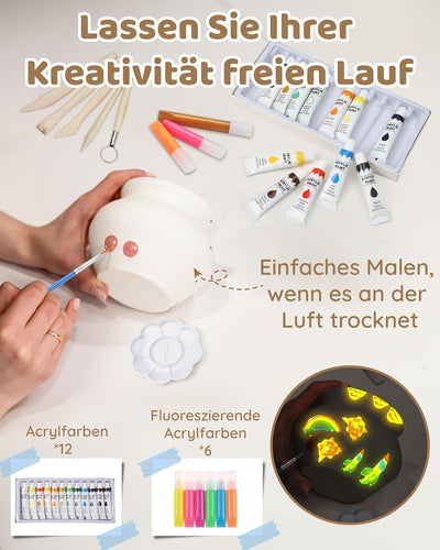 Gleamkid Air Dry Clay Kit, Töpfer-Bastelset für Anfänger, Töpfer-Ton-DIY-Sets für Erwachsene, 12 Far