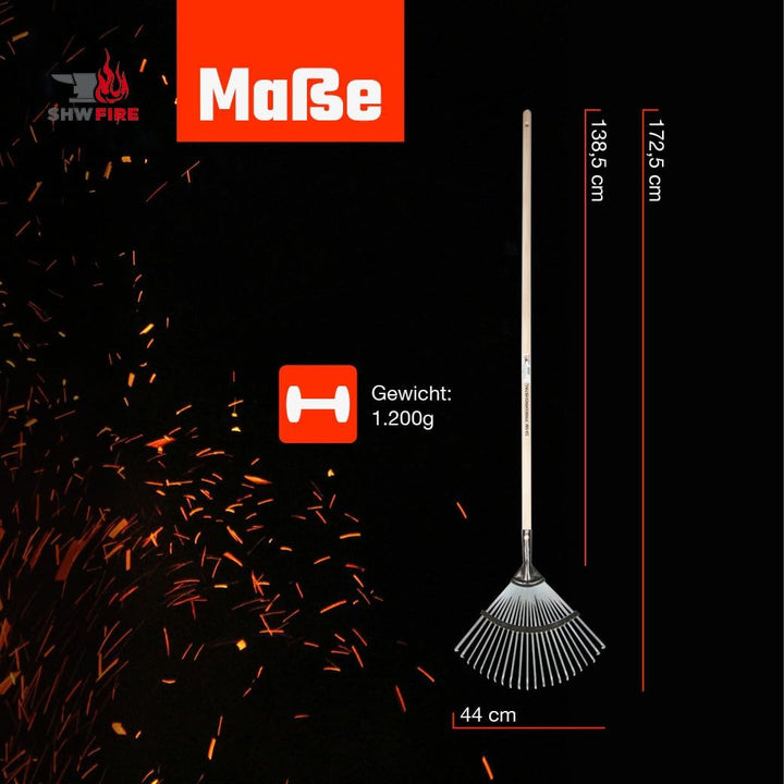 SHW-FIRE Profi Laubbesen verzinkt - Breiter, fest montierter Besen mit 22 Zinken und ergonomischem S