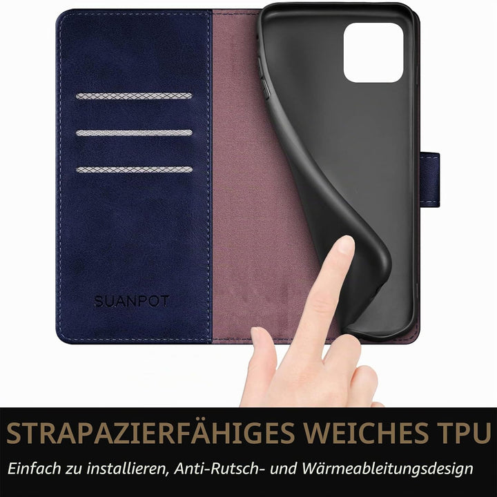 SUANPOT [RFID Schutz für iPhone 14 6.1" Hülle PU Leder Handyhülle Lederhülle Klapphülle Kartenfach F