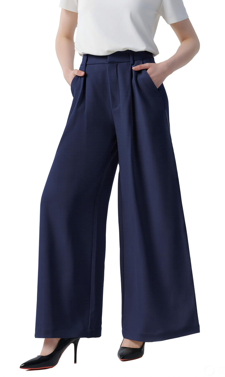 Tronjori Damen Hose Weites Bein Frauen Lange Hose mit Taschen Einfarbig Lose elastische Hohe Taille