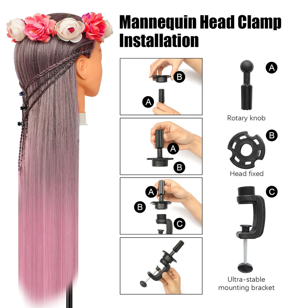 Trainingsköpfe, 28 inch Frisierkopf für Frisöre 100% Synthetikfaser-Haar Übungskopf,mit DIY Stricken