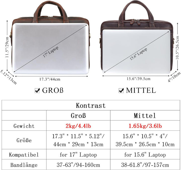 TIDING Leder Aktentasche Herren 15,6 Zoll Laptoptasche Business Taschen Vintage Arbeitstasche Umhäng