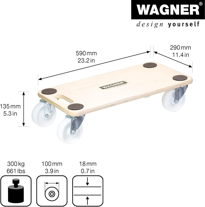 WAGNER Transportroller Transporthilfe 1129 I Möbelroller aus Schichtholz I 59 x 29 x 13,5 cm, Tragkr