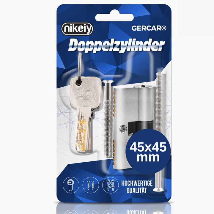 GERCAR Pro Profilzylinder 45/45 Massiver Schliesszylinder Doppelzylinder Zylinderschloss Türschloss