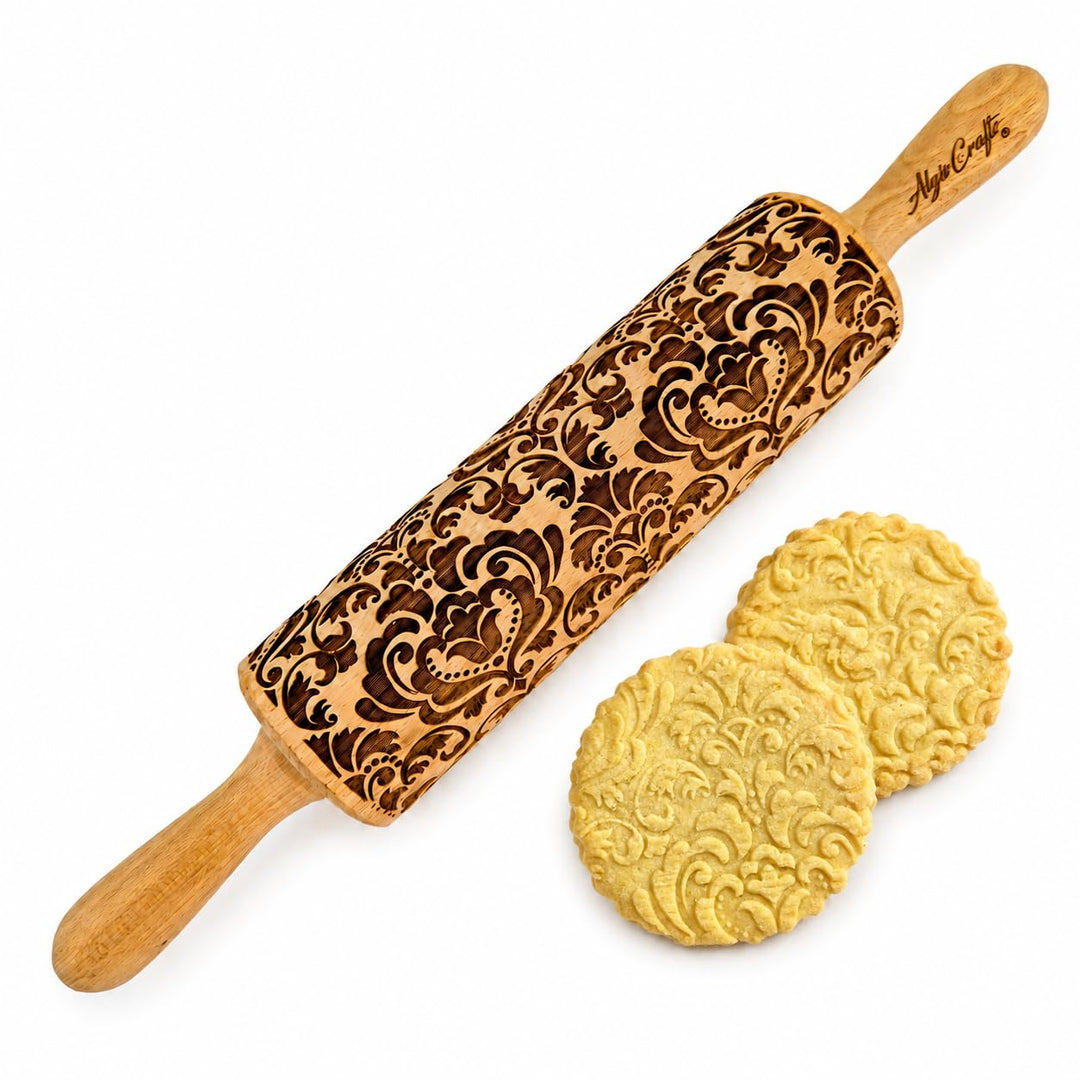 DAMASK Nudelholz hausgemachtes geprägte Gebäck. Teigrolle mit Oriental Blume für DIY Küche, Plätzche