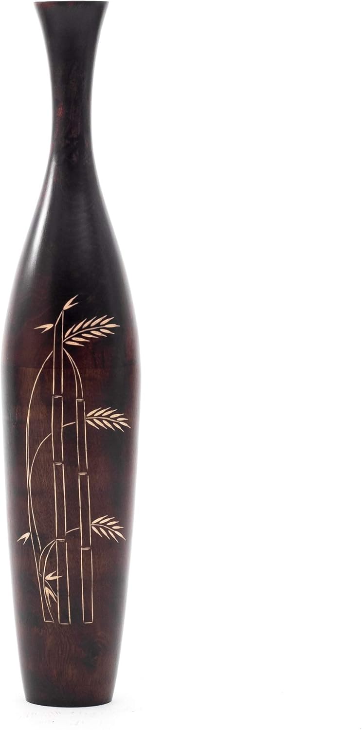 Leewadee Grosse Bodenvase für Dekozweige hohe Standvase Design Holzvase, Holz, 90 cm, Braun, 90 cm