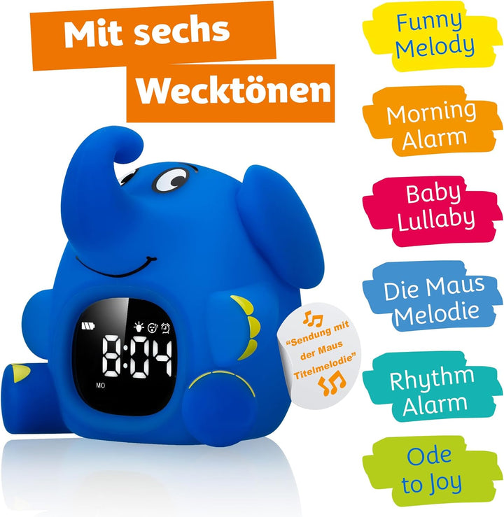 Bresser DieMaus Lichtwecker für Kinder – Elefant, Nachtlicht in 3 Stufen, kindersicheres Silikon, 6