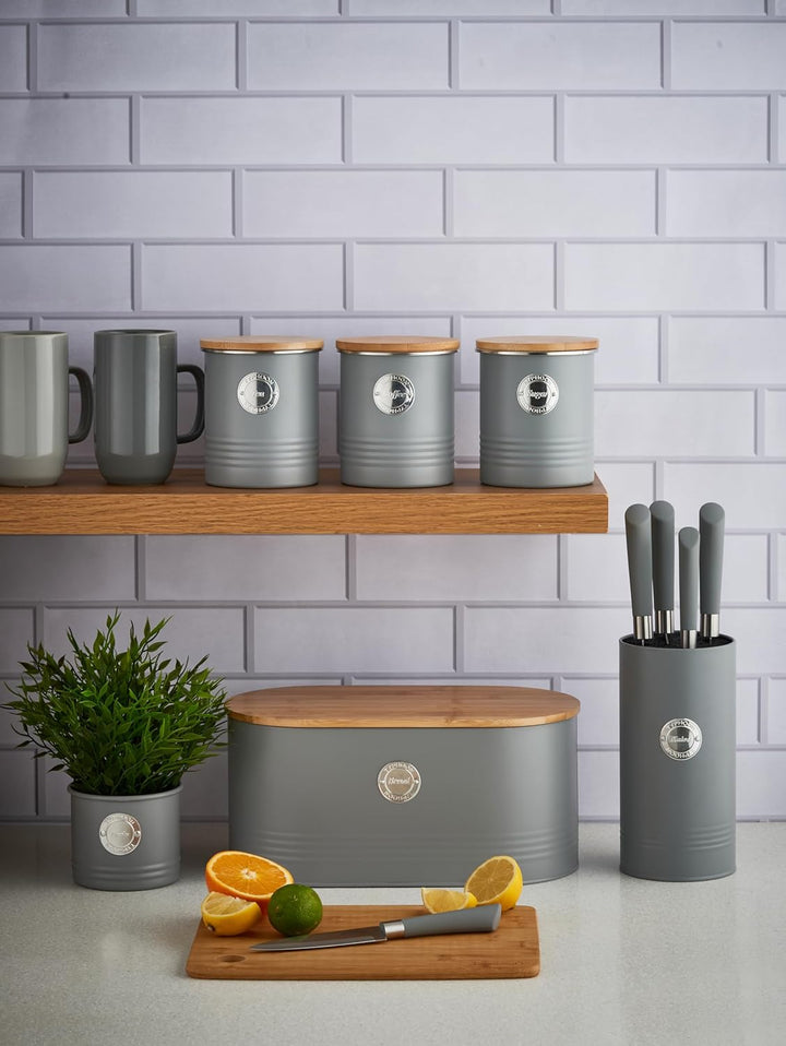 Typhoon Living Collection, pastellgrau, 7,5 Liter Brotkasten, Stahl, Holz, Silikon, grau