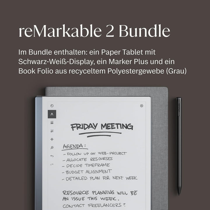 reMarkable 2 Bundle - Folio aus Polymergewebe | 10,3-Zoll reMarkable 2 Papier-Tablet, Marker Plus Pe