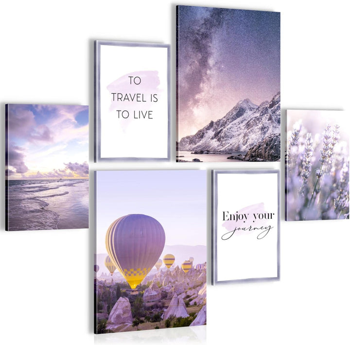 Novart Bilder Set - AUFHÄNGFERTIG - KEIN EXTRA RAHMEN BENÖTIGT - Natur Blumen Modern Violett Lila Ro
