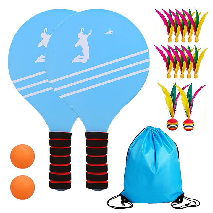 LUFEIS Beachball Set, Beach Ball Spiel Set für Familie, 2 Schläger, 12 Federbälle, 2 Plastikbälle, 1