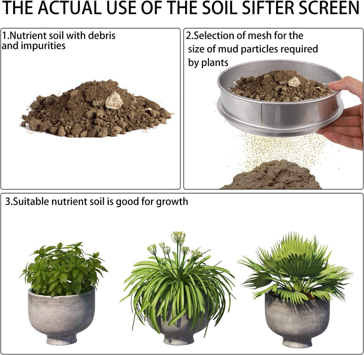 Bodensieb Garten, Edelstahlrahmen 20cm Gartensieb 6 Stück Austauschbare Maschenfilter Bodensieb Set