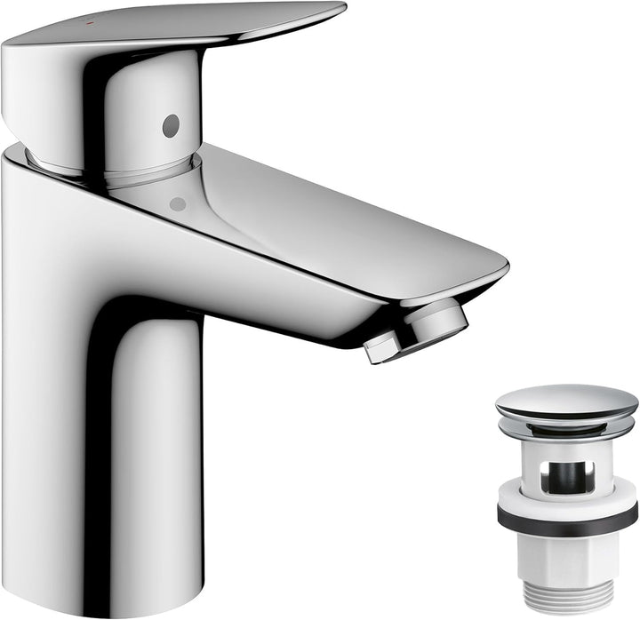 hansgrohe Logis - Waschtischarmatur mit Push-Open Ablauf, Wasserhahn Bad mit Auslauf Höhe 93 mm, Mis