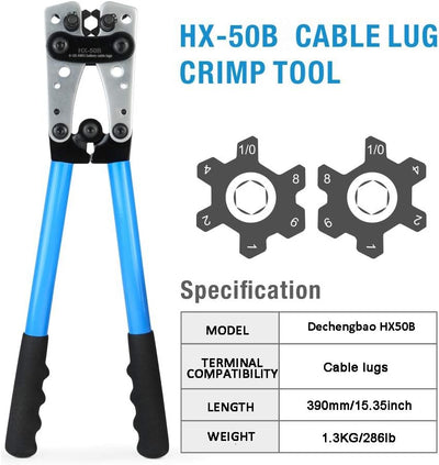 HX-50B Batteriekabelschuh Crimpzangen Handelektrikerzange zum Crimpen von Drahtkabeln von 6-50mm² (A