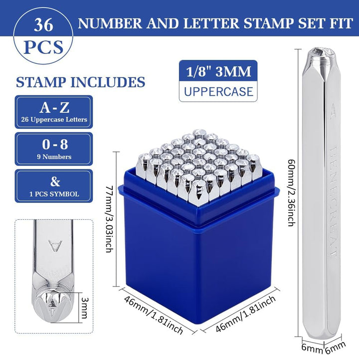 BENECREAT 36 Pack 3mm Alphabet und arabische Ziffern Briefmarken, Metall Stempel Stempel Werkzeugkas