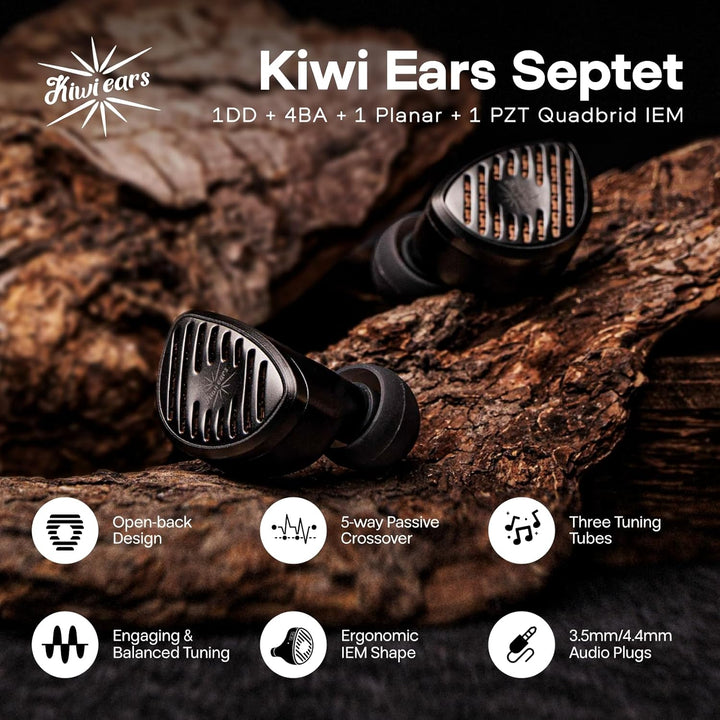 LINSOUL Kiwi Ears Septet - 1DD + 4BA + 1 Planar + 1 PZT Quadbrid IEM - HiFi Kabel - Gaming - Ohrhöre