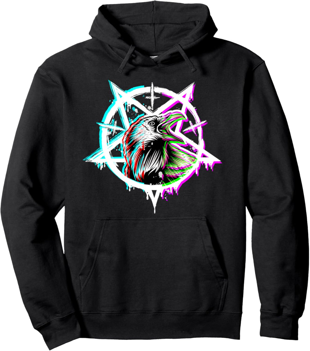 Satanic Krähe Pentagram Vaporwave Okkultes Satan Rabe Death Pullover Hoodie