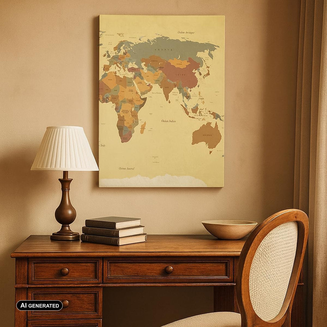 Bilder auf Leinwand Karte Welt Land Leinwandbild mit Rahmen 45x80cm Wandbilder Dekoration Wohnzimmer