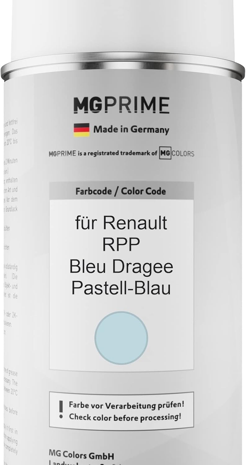 MG PRIME Autolack Sprühdosen Set für Renault RPP Bleu Dragee/Pastell-Blau Basislack Klarlack Spraydo