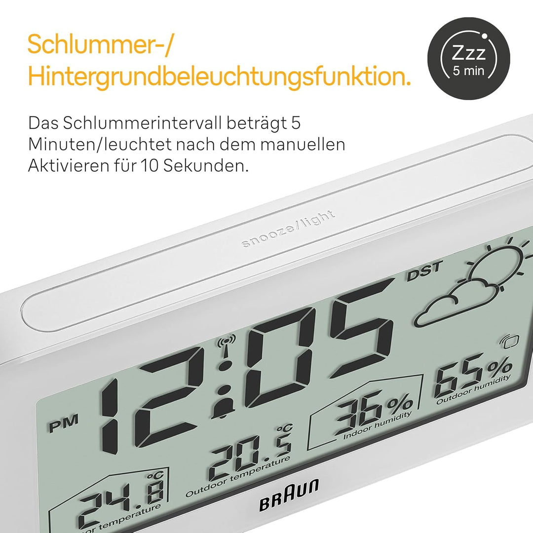 Braun Central European Time Zone (DCF) Digitale Funkwetterstation mit Innen- und Aussentemperatur- u