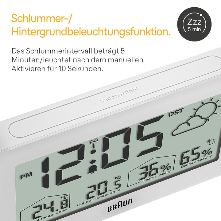 Braun Central European Time Zone (DCF) Digitale Funkwetterstation mit Innen- und Aussentemperatur- u