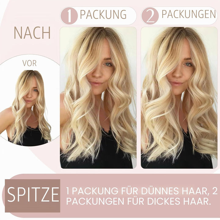 SEGO Haarteil Clip in Extensions Echthaar DICKER Haarverlängerung 1 Tresse 5 Clips Human Hair Glatt