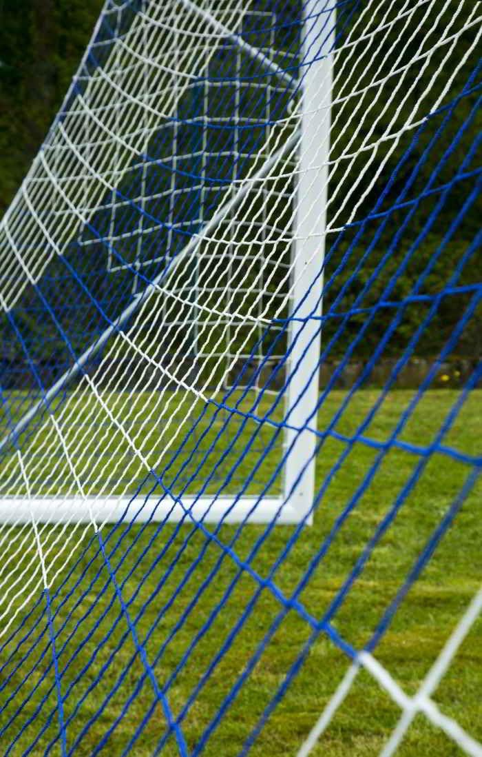 TORNETZ - Fussball - 7.32 x 2.44 x 0.8 x 2m - 3mm - Weiss oder Weiss/Blau Weiss-Blau, Weiss-Blau