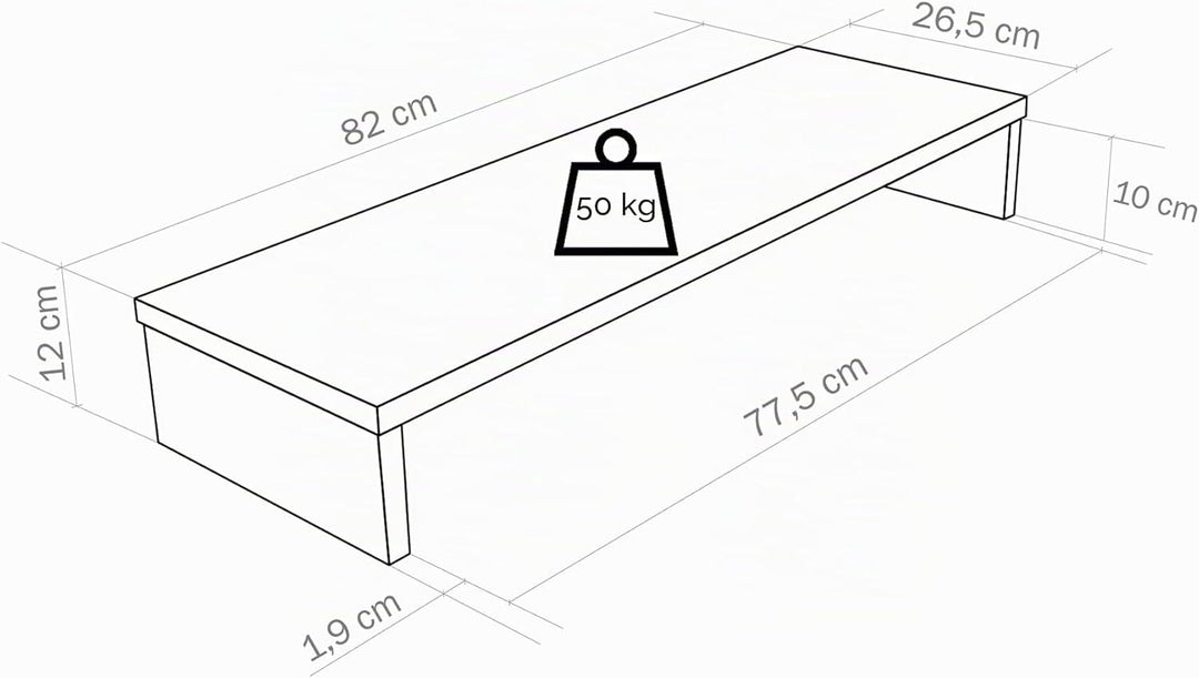 Henor Monitorständer TV-Bildschirmerhöhung in FSC® Holz 82 x 26.5 x 12 cm. Unterstützt 50 kg Graphit
