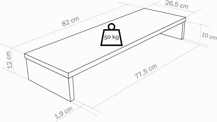 Henor Monitorständer TV-Bildschirmerhöhung in FSC® Holz 82 x 26.5 x 12 cm. Unterstützt 50 kg Graphit