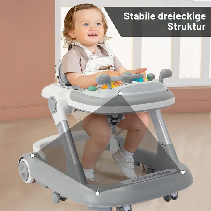 Lauflernhilfe 2-in-1: Schiebewagen für Kleinkinder mit Abnehmbarem Esstablett und Musik-Spielbrett (