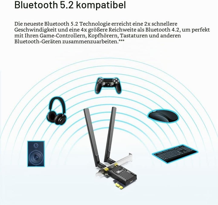 TP-Link Archer TX20E AX1800 Wi-Fi 6 Bluetooth 5.2 PCIe-Adapter, max 1201 Mbit/s 5 GHz und max 574 Mb