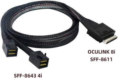 CY SFF-8611 auf SFF-8643 Kabel,OCuLink PCIe PCI-Express SFF-8611 8X 8-Lane auf 2 SFF-8643 HD 4X SSD