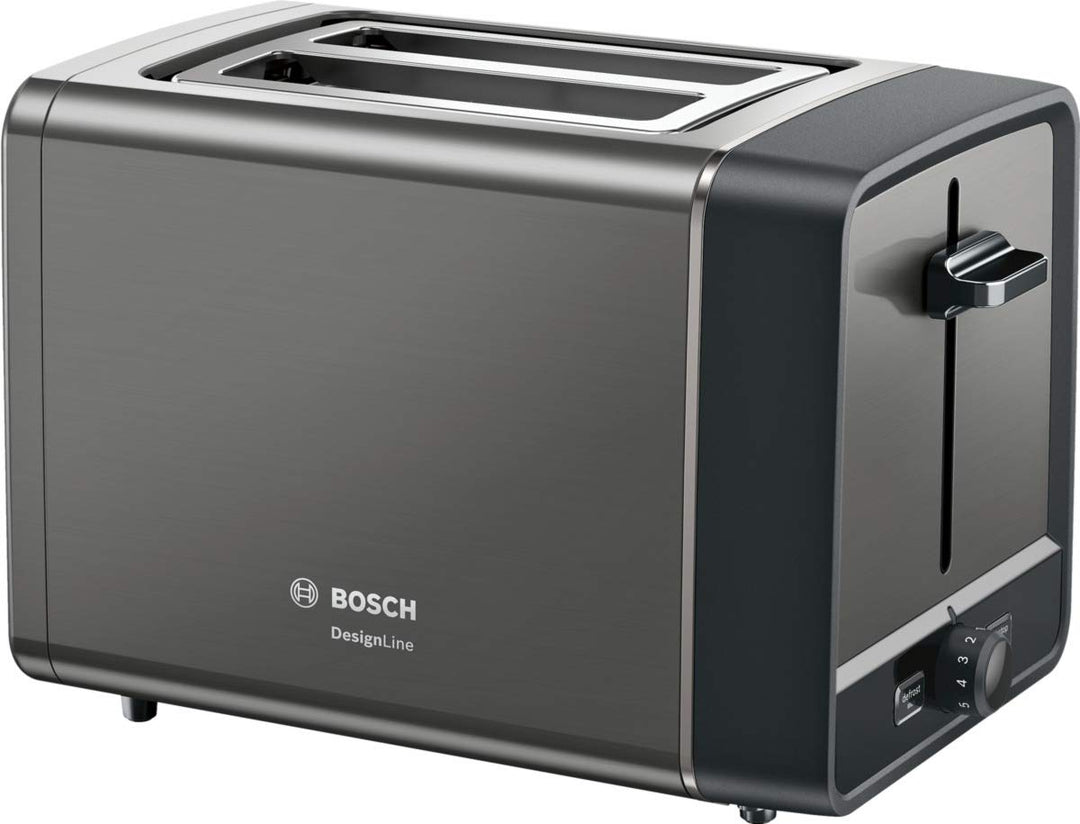 Bosch Kompakt Toaster DesignLine TAT5P425DE, integrierter Edelstahl-Brötchenaufsatz, mit Abschaltaut