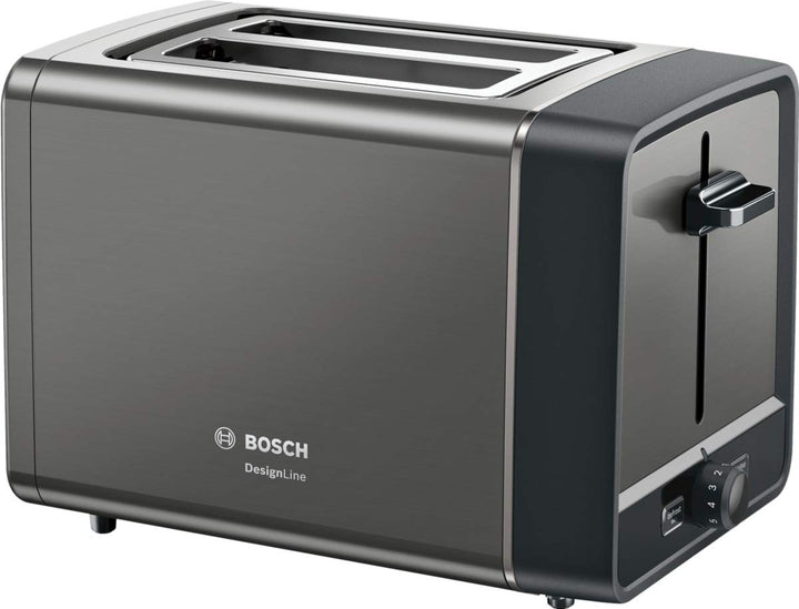 Bosch Kompakt Toaster DesignLine TAT5P425DE, integrierter Edelstahl-Brötchenaufsatz, mit Abschaltaut