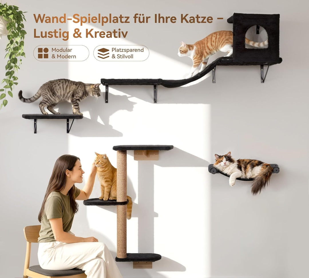 Kletterwand Katzen Set, 4-in-1 Katzen Kletterwand Set, Stabiler Katzenmöbel mit Hängematte, Katzenha