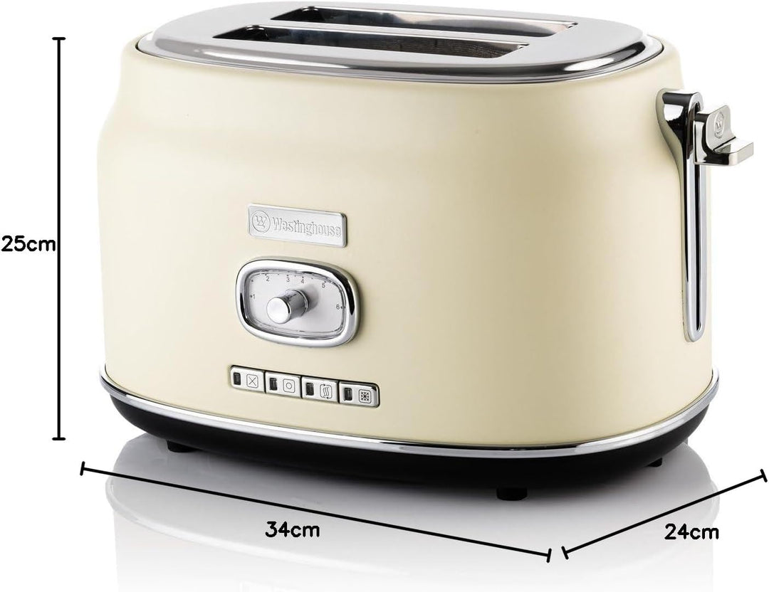 Westinghouse Retro Toaster 2 Scheiben, Abnehmbarer Brötchenaufsatz, 6 Bräunungsstufen, Brotzentrieru
