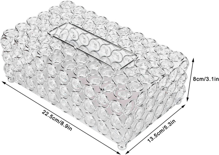 Kristall Komestikbox 22 × 13 × 8 cm Rechteckig Silber Deko Taschentuchbox, Metall Strasssteine Glitz