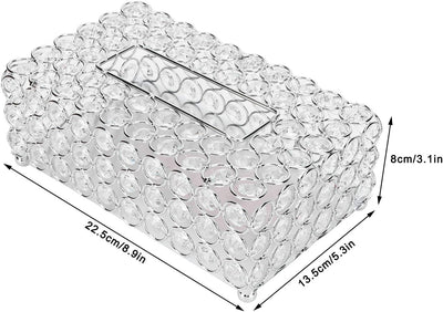 Kristall Komestikbox 22 × 13 × 8 cm Rechteckig Silber Deko Taschentuchbox, Metall Strasssteine Glitz