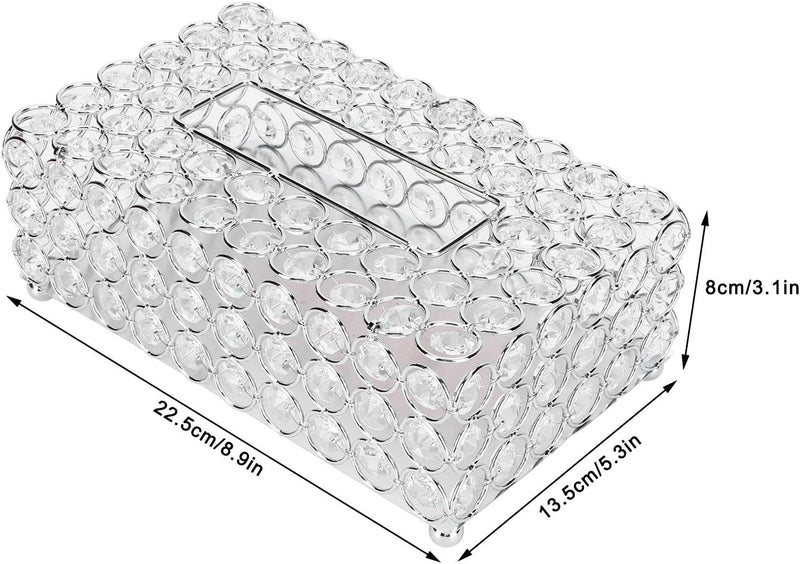 Kristall Komestikbox 22 × 13 × 8 cm Rechteckig Silber Deko Taschentuchbox, Metall Strasssteine Glitz