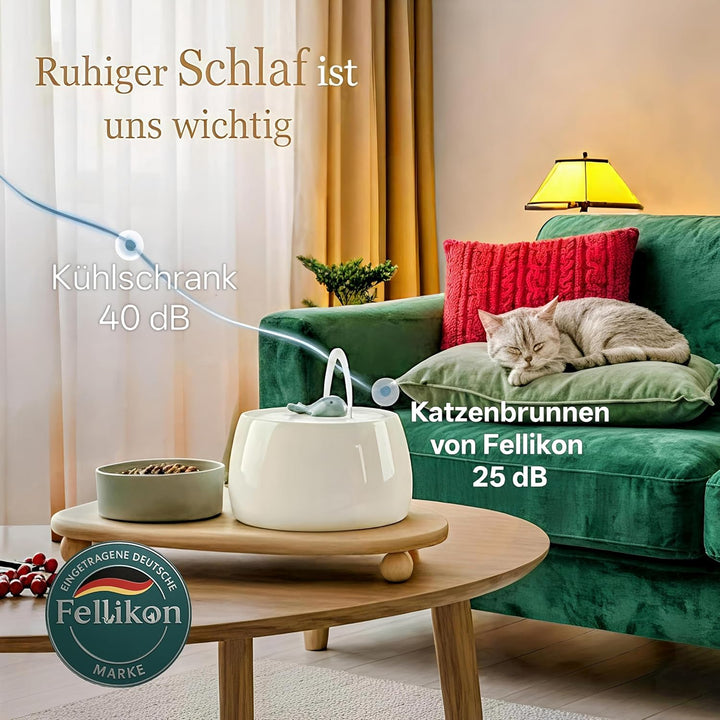 Katzenbrunnen Keramik Set mit Futternapf & 3-Fach Wasserfiltersystem – 1,3L Wasserspender mit Modern