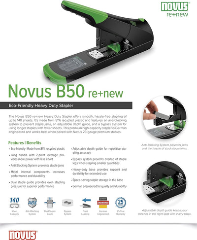 Novus B 50 re+new nachhaltiges Blockheftgerät (Heftleistung 140 Blatt, variable Einlegetiefe bis 75
