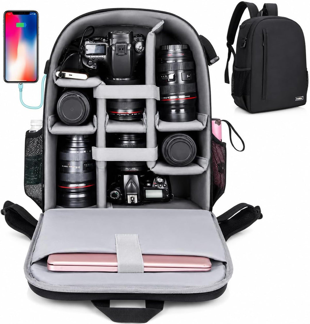 Cwatcun Kamerarucksack Camera Backpack Professioneller für spiegellose DSLR/SLR-Kamera, wasserdicht,