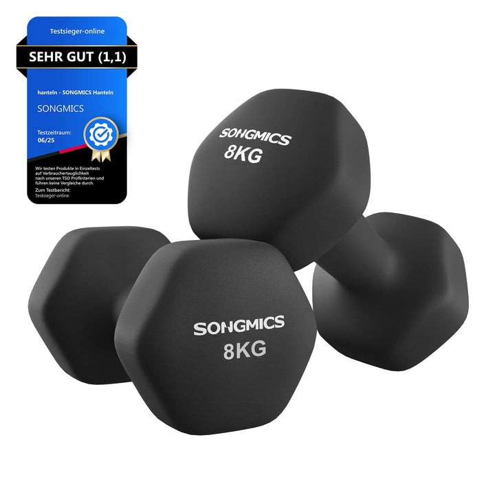 SONGMICS 2 Stück Hexagon Hanteln mit Neoprenbeschichtung für Krafttraining, Fitness, Zuhause 2 x 8 k